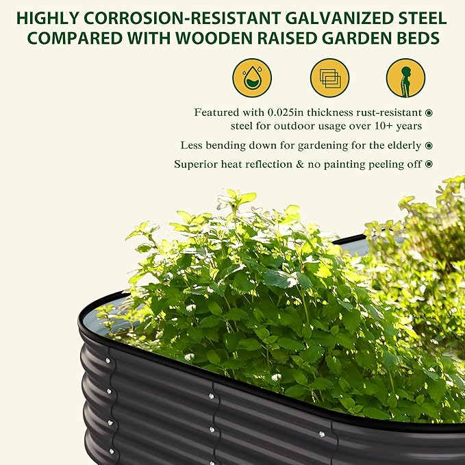 MUPATER 8x4x1FT Raised Garden Bed Outdoor, Modular Galvanized Steel Garden Bed Kit for Planting, Above Ground Planter Box Oval for Vegetables, Herbs and Flowers, Garden, Gray