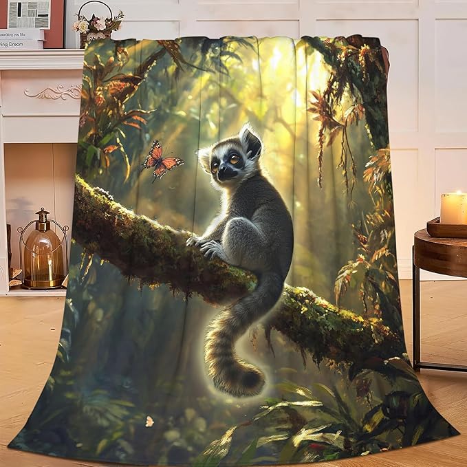 Lemur Blanket Lemurs Lovers Gifts Cozy Plush Rainforest Animal Throw Blankets Fuzzy Flannel Fleece for Girls Boys Women Men 50"X40"