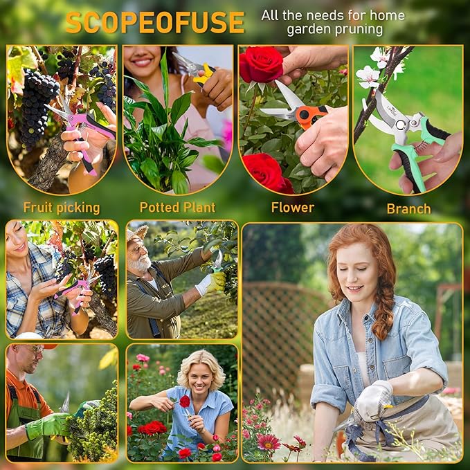 4-Pack Multifunctional Garden Scissors Set-Stainless Steel Pruning &Floral Shears with One-Piece Handle Blades for Tree Pruning, Flower Trimming, and Fruit Picking Tasks at Home&Garden Tool.