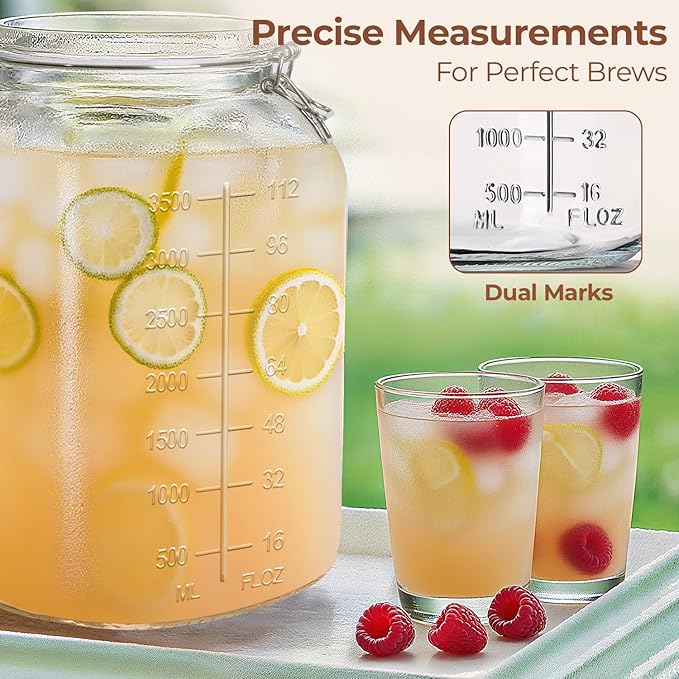 ComSaf Large Glass Storage Containers with Lids, 1.1 Gallon Glass Jar with airtight Lid for Rice, Wide Mouth Mason Jars with Measurement Mark, Flour Sugar Storage Containers 135oz, Set of 2, Square