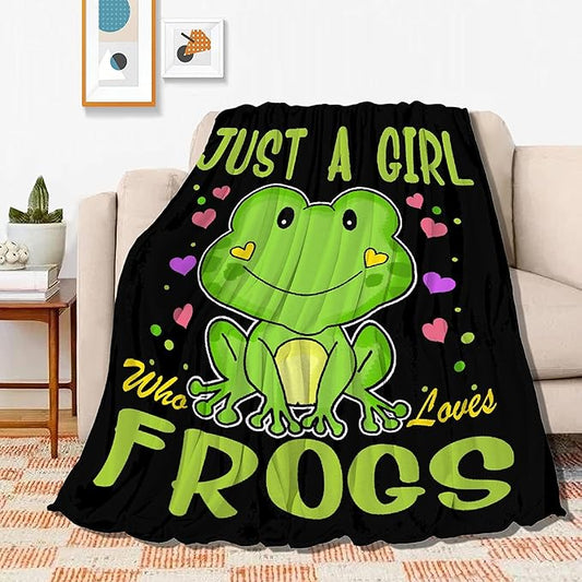 Just Girl Who Loves Frogs Blanket Soft Blankets and Throws Flannel Cozy Lightweight Quilt Gift Perfect for Bed Sofa Couch-120 x90 Extra Large for Family