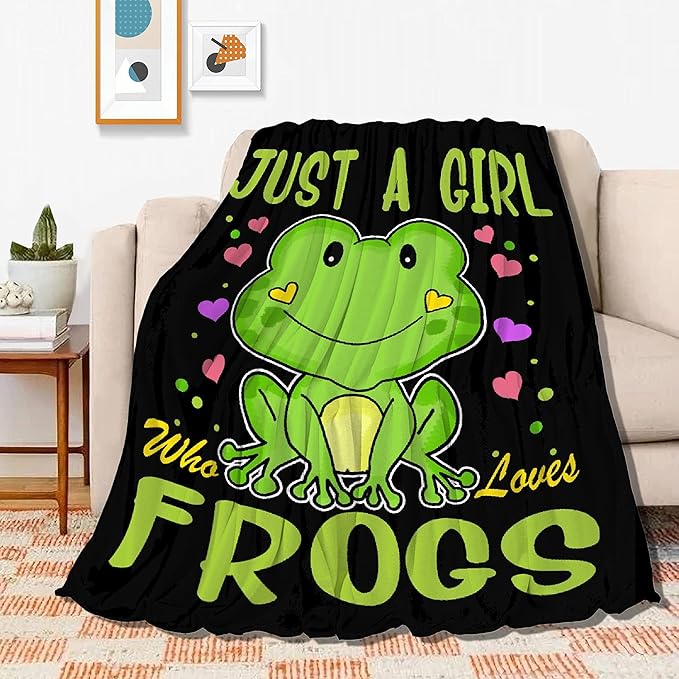 Just Girl Who Loves Frogs Blanket Soft Blankets and Throws Flannel Cozy Lightweight Quilt Gift Perfect for Bed Sofa Couch-80 x60 Large for Adult