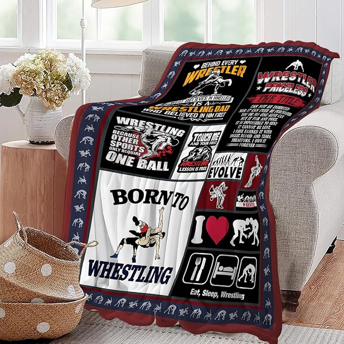 Wrestling Blanket Wrestlers Decor Throw Blanket Super Soft Flannel Lightweight Fluffy Plush Cozy Fuzzy Fleece Sports Gifts Blanket for Boys Kids Adults Man Woman for Bedding Sofa 50"X60"