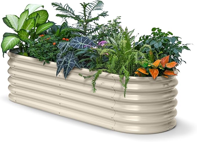 Galvanized Raised Garden Bed 6x2x1.5 ft, 17" Tall Metal Planter Boxes Outdoor for Herb, Strawberry Above Ground Raised Bed Kit for Gardening, Durable Zn-Al-Mg Coated Flower Box - Sand Beige