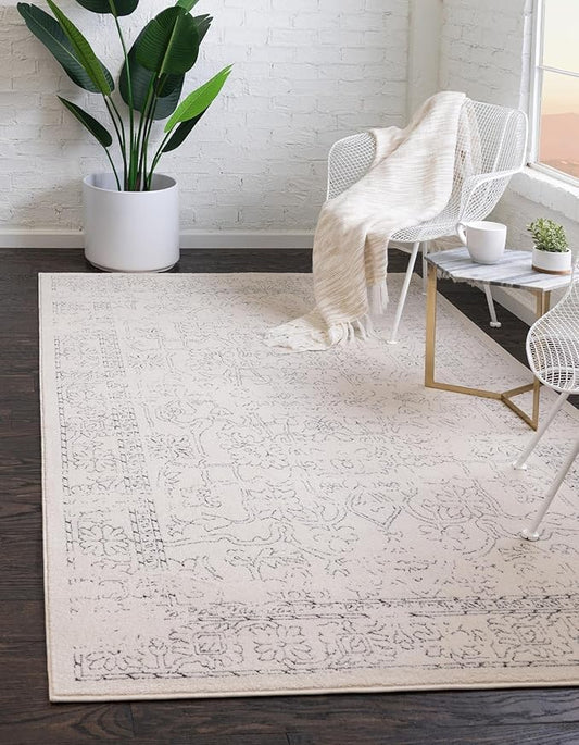Unique Loom Isabella Collection Area Rug - Adjani (9' x 12' 2" Rectangle, White/ Blue)