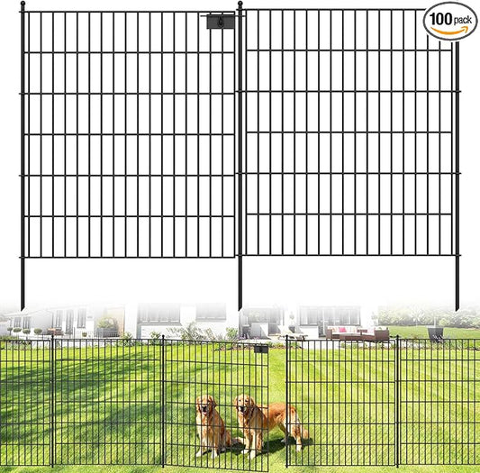 15 Panels No Dig Garden Fence with Gate, 32 in(H) X36.3 ft(L) Metal Fence Panels, Thickened Rustproof Garden Fencing, Animal Barrier Fence for Dogs, Rabbits, and Patio