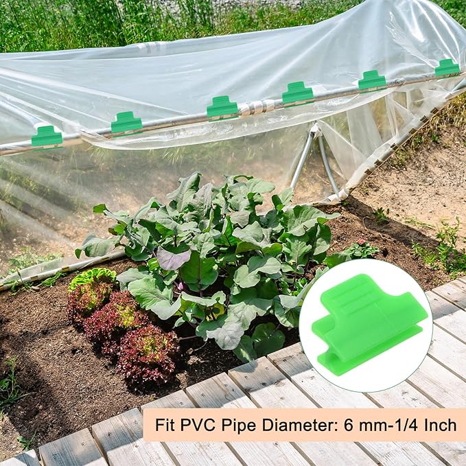 100-Pack Greenhouse Clamps for 6mm-1/4 Inch OD PVC Pipe, Greenhouse Film Clamps Shading Net Rod Clip for Garden Net/Row Cover/Greenhouse Plastic [Grass Green]