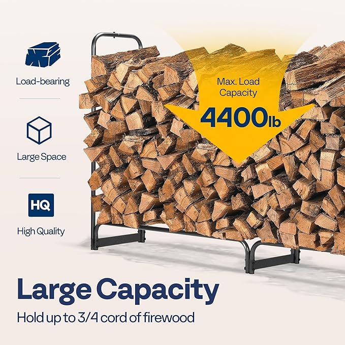 VIVOHOME 12 ft Heavy Duty Firewood Rack Outdoor with Cover, Fire Wood Storage Rack, Log Holder and Cover Combo Set with Zipper, Black