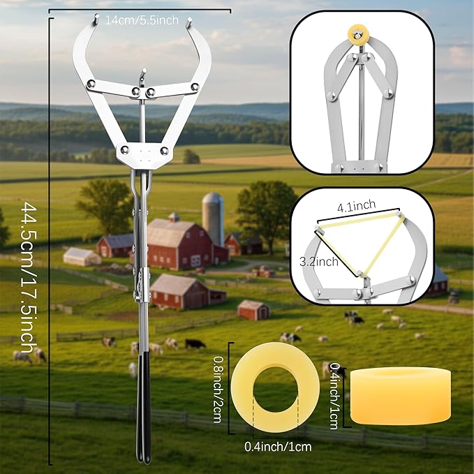 25 Elastrator Bands with Extra Large Stainless Steel Banding Tool Bander Livestock Management Fits Bull,Calves, Goats, Sheep, Easy Application