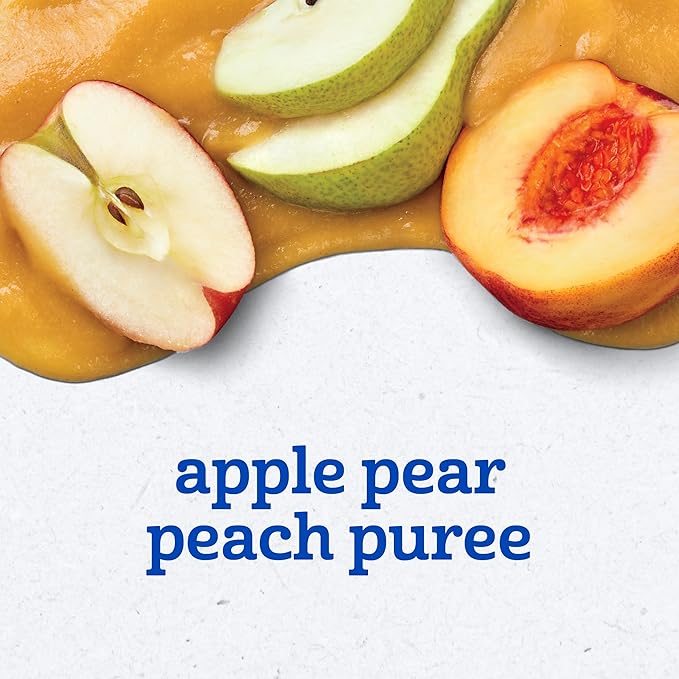 Gerber Stage 2 Baby Food, Apple Pear Peach Puree Pouch, Baby Food, 2 Servings of Fruit, No Added Sweetener, No Artificial Colors or Flavors, 12-Pack