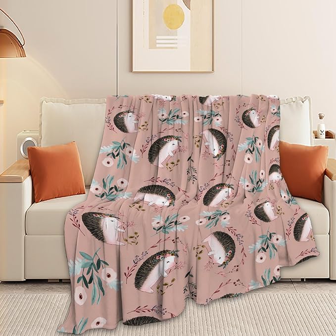 Ultra Soft Cozy Plush Hedgehog Throw Blanket - Hedgehog Lovers Gifts for Girls, Women, Kids & Adults - Lightweight Flannel Comfy Blankets for Nursery, Couch, Sofa - 60"x50"