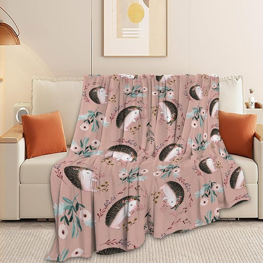 Ultra Soft Cozy Plush Hedgehog Throw Blanket - Hedgehog Lovers Gifts for Girls, Women, Kids & Adults - Lightweight Flannel Comfy Blankets for Nursery, Couch, Sofa - 60"x50"