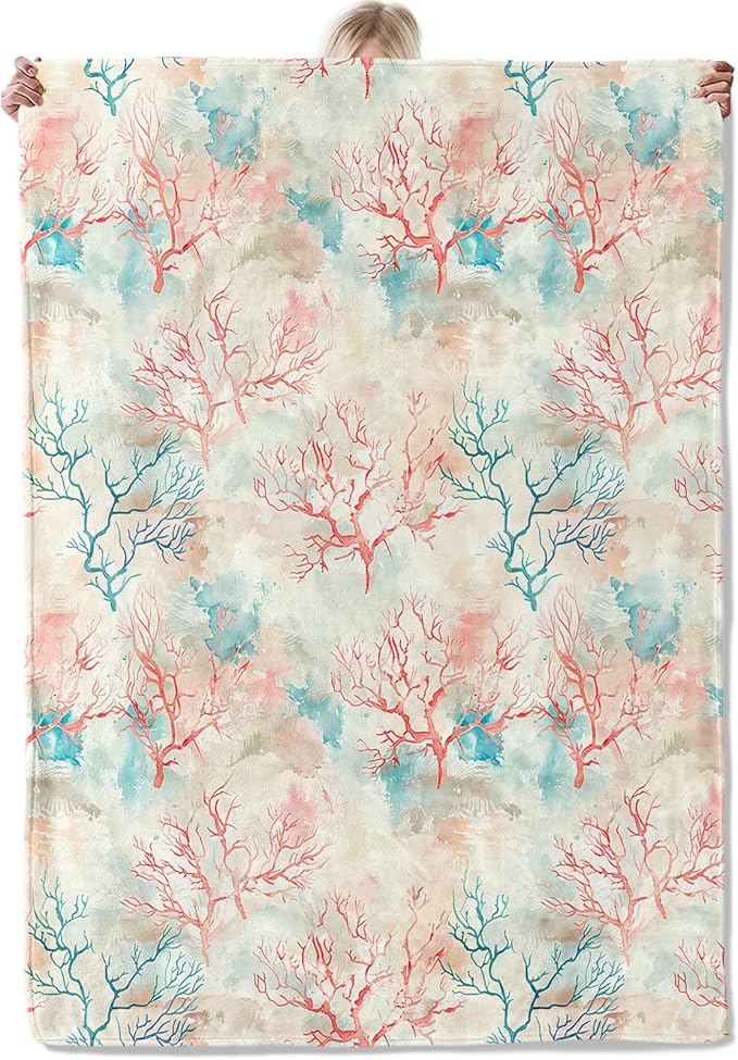 Coral Reef Throw Blanket Gifts for Women, Soft Fuzzy Warm Cozy Flannel Blankets for Bedroom, Travel, Couch, Home Decor 60x80 in