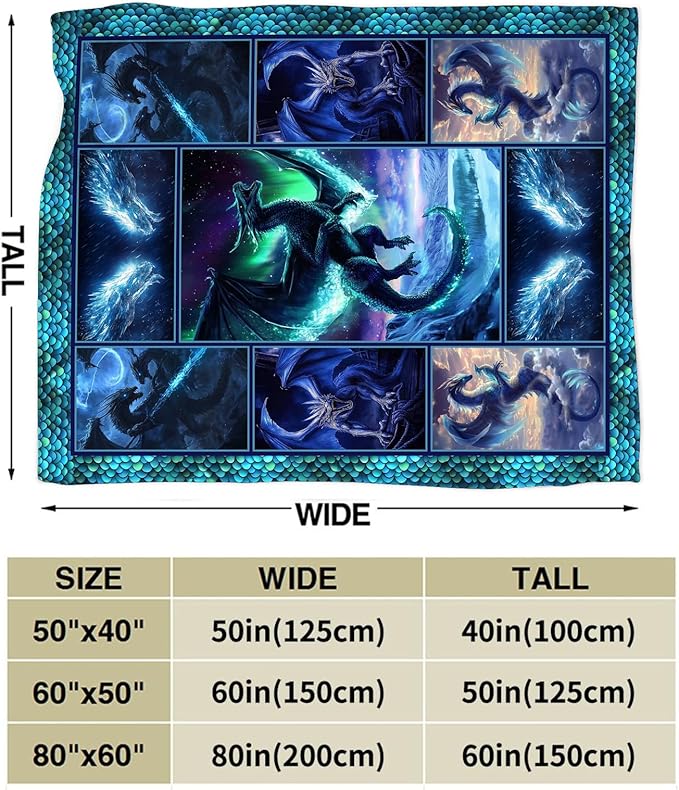 Dragon Blanket, Dragon Throw Blanket, Dragons Gifts Blankets Stuff Fleece Flannel Plush for Men Boys Women Girls Lovers Adults Soft Bedding Gift for Sofa Bed Office Home Decor 80"x60"
