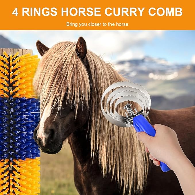 Livestock Scratching Brush - Cow, Horse, Goat, Animal Back Scratching Brush (Yellow Blue, 2PC)