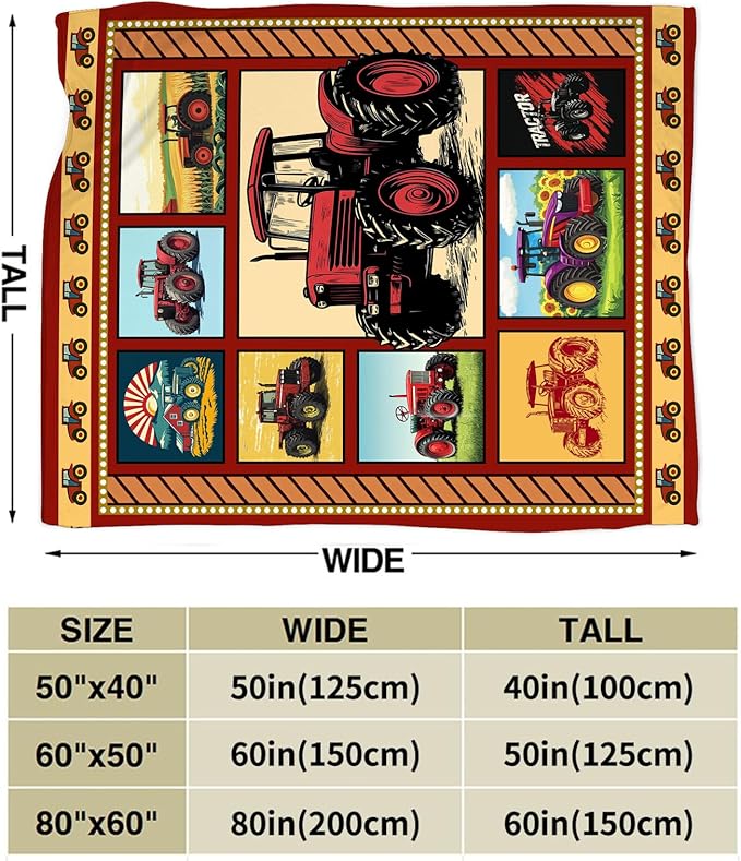 Truck Blanket, Red Trucks Throw Blanket, Farmhouse Tractor Gifts Blankets Stuff Fleece Flannel Plush for Men Boys Women Girls Lovers Adults Soft Bedding Gift for Sofa Bed Office Home Decor 40"X50"
