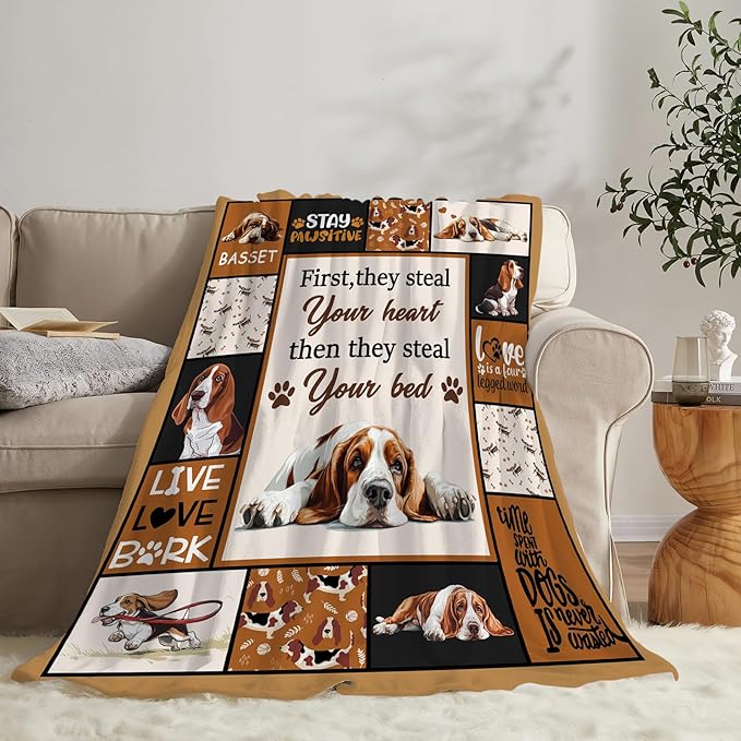 Basset Hound Blanket Ultra Soft Cozy Cute Dog Throw Blanket Fleece Fuzzy Plush Bedding Blanket Basset Hound Lovers Gifts for Women Girls Adults Couch Sofa 50"x40"
