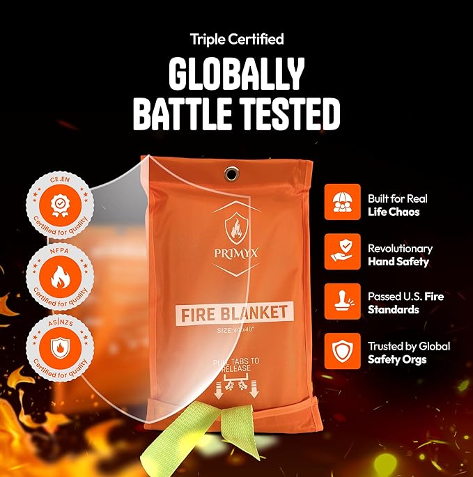 Emergency Fire Blanket 40"x40" (1-Pack) – Fireproof Survival Blanket for Home, Kitchen, RV & Camping – Smothers Grease & Electrical Fires – Reusable, Pet & Family Safe Fire Safety Gear
