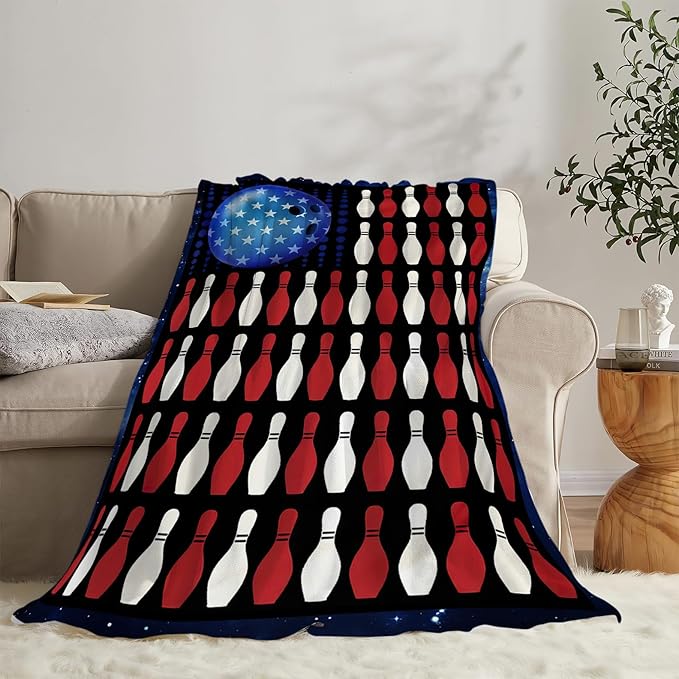 Super Cozy Soft Bowling Throw Blanket - Warm Plush Fluffy Women Men Lightweight Fleece Flannel Gifts for Kids Adults 60"X50"