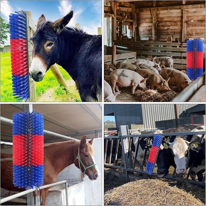 livestock scratching brush cow scratcher Brush horse brushes Full Massage Grooming Brush with 4 Screws for Goat,Cattle,Cow,Sheep, Horses,Pigs and Other Livestock Animal Back Scratching
