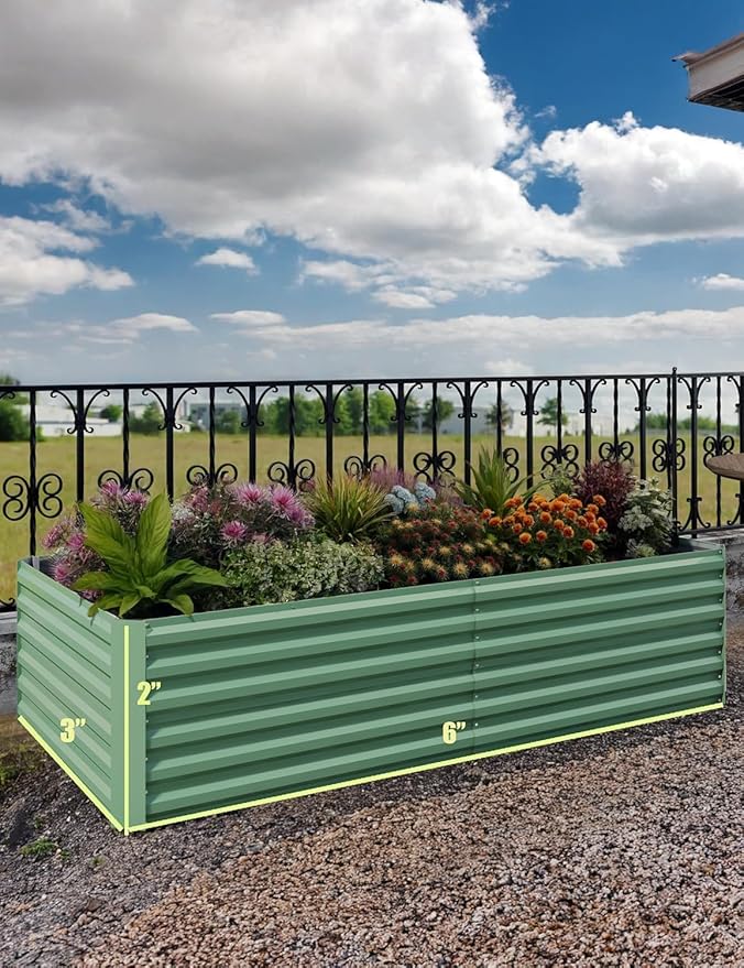 2pcs 6x3x2 ft Galvanized Raised Garden Bed, 24" Tall Metal Planter Box for Flowers Herbs Vegetables, Rust-Resistant Raised Garden Beds for Gardening, Easy Assembly Outdoor Garden Box & Planters, Green