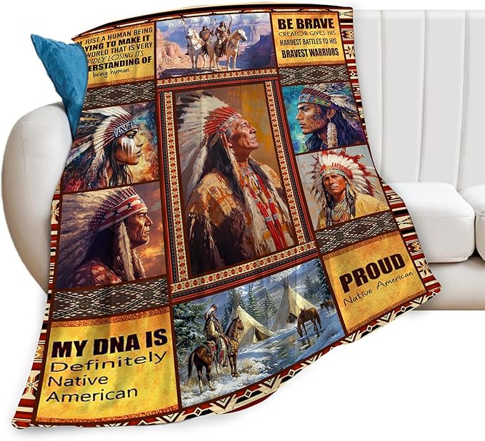 Native American Blanket Ultra Soft Cozy Indians Throw Blanket Fleece Fuzzy Plush Native American Decor Gifts for Women Girls Adults Couch Sofa 80"x60"