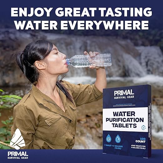 Water Purifier Tablets –Water Purification Tablets for Emergency Water - Hiking, Camping, Survival, Emergency – Drinking Water Filtration System Survival Tabs - Purificador De Agua - 100 Tablets - 4G