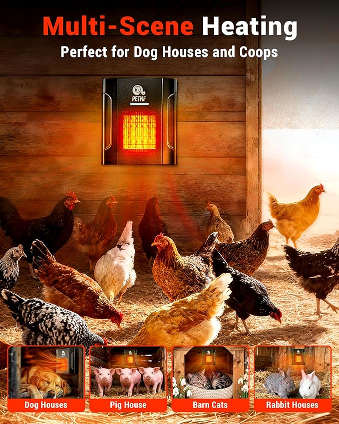 Dog House Heater – 45℉ to 113℉ Thermostat Controlled Pet House Heater with Wifi Remote App Control 300W Fast Heating Energy Saving Eco Mode Safe for Outside Dog House Winter Chicken Coop