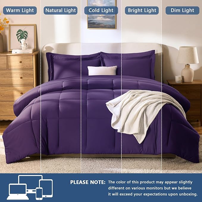 CozyLux Full Size Comforter Sets Purple - 7 Pieces Bed in a Bag Full, Oeko-Tex Certified Bed Set, All Season Soft Bedding Set with Down Alternative Comforter, Sheets, Pillowcases & Pillow Shams