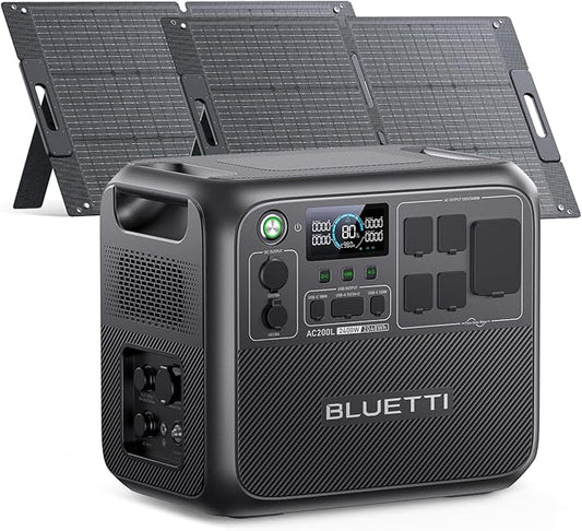 BLUETTI AC200L Solar Generator Kit,2×100W Solar Panels (Ship Separately) Included, 2048Wh LiFePO4 Battery Backup w/ 4 2400W AC Outlets,3600W Power Lifting, Portable Power Station for Camping, Home Use