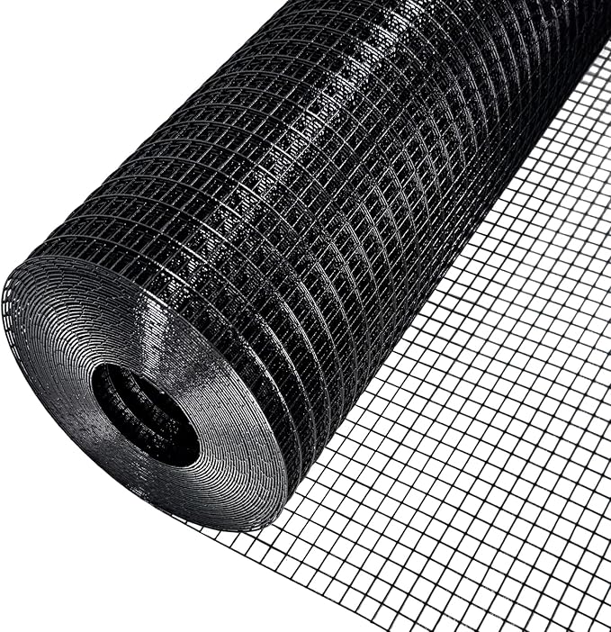 Black Hardware Cloth 48'' x 50' 1/2 inch Mesh 19 Gauge - PVC Coating Wire Mesh Rolls Vinyl Coated Wire Fence Roll Garden Fencing Chicken Run Mesh Screen