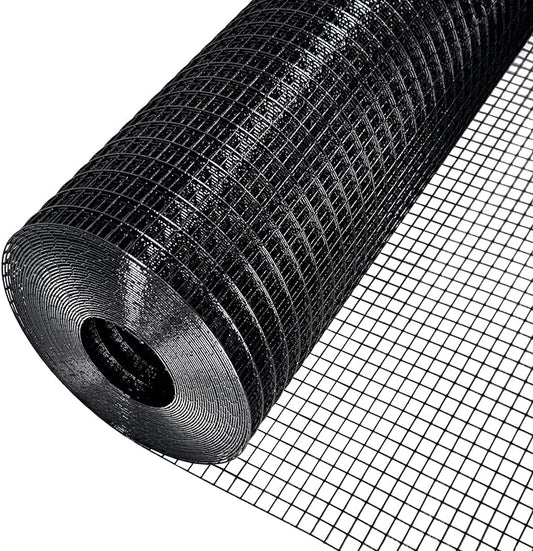 Black Hardware Cloth 48 in × 100 ft, 19 Gauge 1/2 inch Black PVC Vinyl Coated Welded Wire Fence Supports Poultry Netting Chicken Coop Cover Wire Fencing