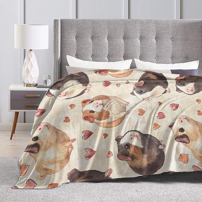 Cute Guinea Pig Throw Blanket Guinea Pig Pets Flannel Blankets Fuzzy Plush Super Soft Cozy Warm Decor Gifts for Boys Girls Kids Adults Men Women 60" x 80"
