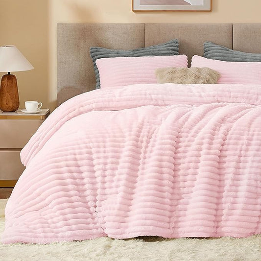 BEDELITE Fleece Full Comforter Set -Super Soft & Warm Fluffy Cherry Blossom Bedding, Luxury Fuzzy Heavy Bed Set for Winter with 2 Pillow Cases