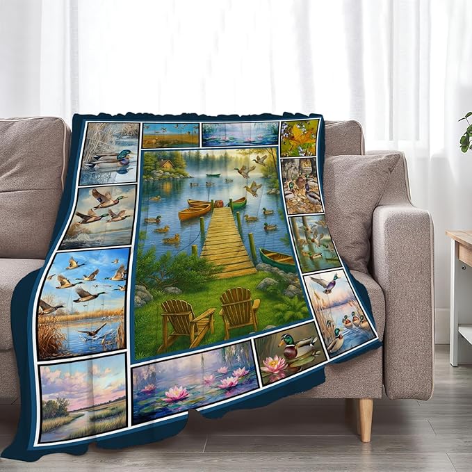 Mallard Duck Fleece Blanket Flying Ducks Throw Blankets for Girls Boys Super Soft Warm Flannel Wild Animal Throws Gifts for Men Women Cozy Fuzzy Plush Stuffed Couch Bed Bedding Decor 50"X40"