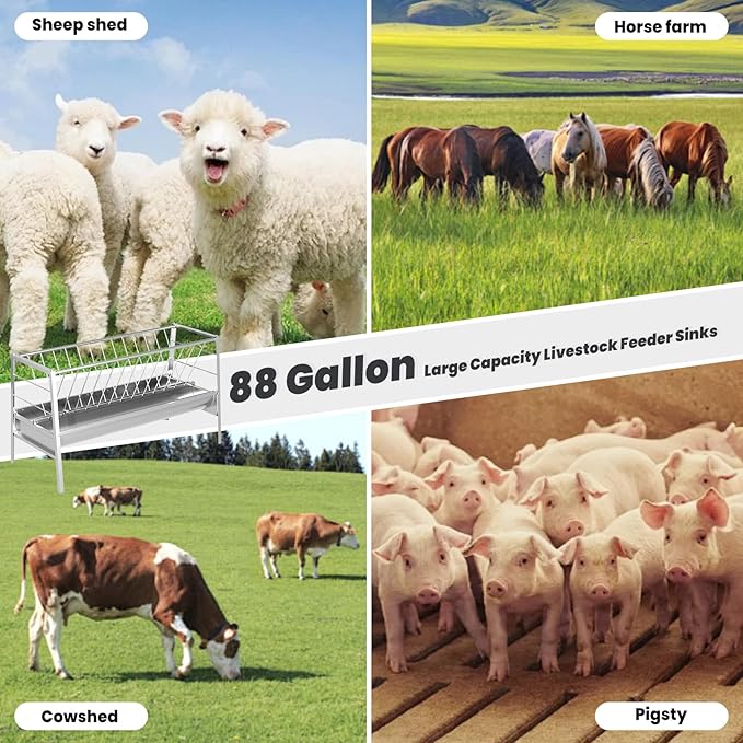 5 Foot Pasture Feeder, 88 Gallon Stainless Steel Frame Large Livestock Feeder, Easy to Assemble Goat Hay Feeder, Horse Trough, Sheep Trough