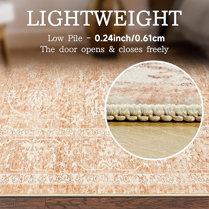 Madane 5x7 Area Rugs for Living Room, Washable Vintage Rug with Non-Slip Backing, Soft Floral Print Throw Rugs Floor Low Pile Carpet for Bedroom Dining Room Farmhouse (5 x 7, Jasper Orange)