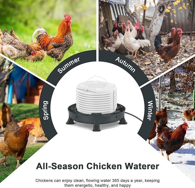 4.28L Heated Chicken Waterer - Winter Freeze-Proof Heated Poultry Waterer, 84W Hanging Chicken Water Heater with 4 Detachable Leg Support, Poultry Water Fountain for Chickens, Ducks & Turkeys