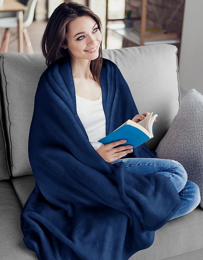 Utopia Bedding Navy 300GSM Fleece Blanket (Queen Size - 90x90 Inch) Luxury Soft Bed Blanket (Bulk Pack of 9)