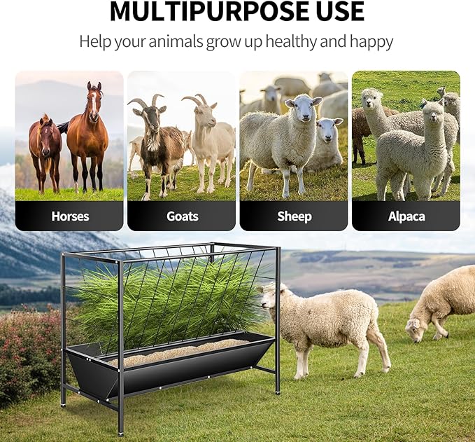 RYFT 2 in 1 Pasture Hay Feeder 45 Gallon Livestock Feed Trough with 24 Gallon Feed Pan, Hay Grain Livestock Feeder for Sheep, Calf, Cow and Horse