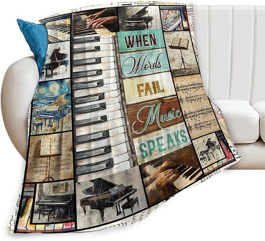 Piano Music Throw Blanket Music Lovers Gifts for Boys Girls Women Men Plush Cozy Flannel Fleece Fuzzy Party Blankets 80"X60"