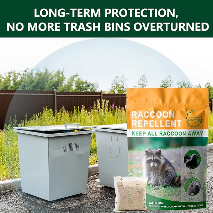 Natural Raccoon Repellent Granules – 8-Pack (25g per Bag) | Eco-Friendly, Non-Toxic & Long-Lasting Protection with Garlic, Peppermint & Wintergreen Oils | Safe for Pets and Children