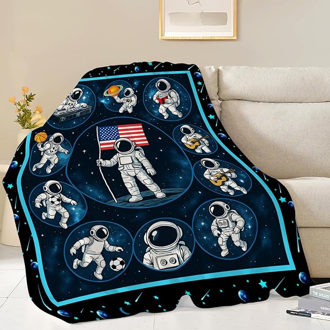 Astronaut Blanket, Space Astronaut Throw Blanket, American Flag Gifts Blankets Stuff Fleece Flannel Plush for Girls Women Lovers Adults Soft Bedding Gift for Sofa Bed Office Home Decor 60"x50"
