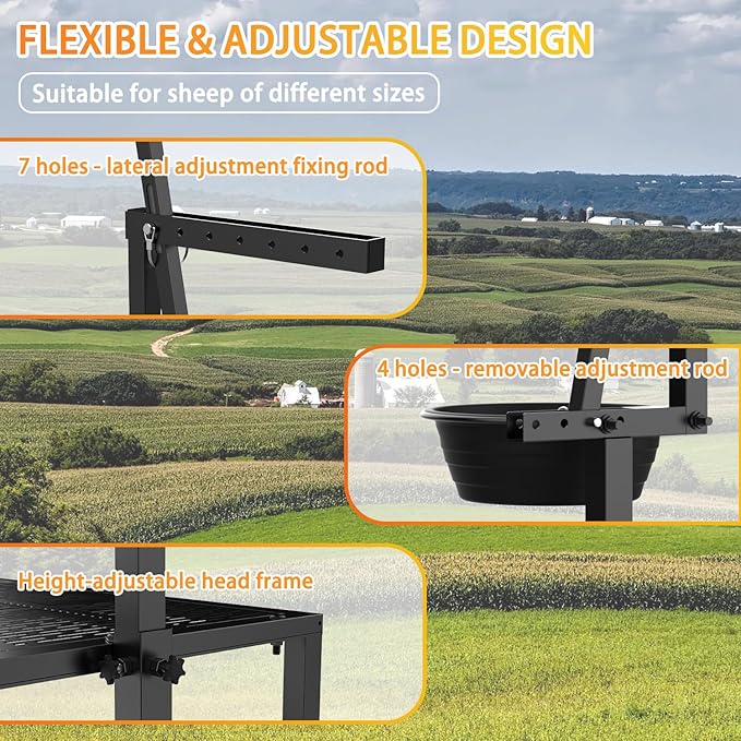 Upgrade Goat Milk Stand with Feed Bin, 400lbs Goat Stand for Grooming & Hoof Trimming, 1mm Thick Platform & Anti-Slip Design, for Pygmy and Dwarf Goats, Firm Head Lock and Adjustable Head