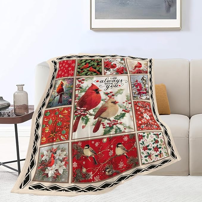 Cardinal Throw Blanket Christmas Cardinals Flannel Blankets Red Birds Plush Super Soft Cozy Warm Decor Gifts for Boys Girls Kids Adults Men Women 50" x 60"