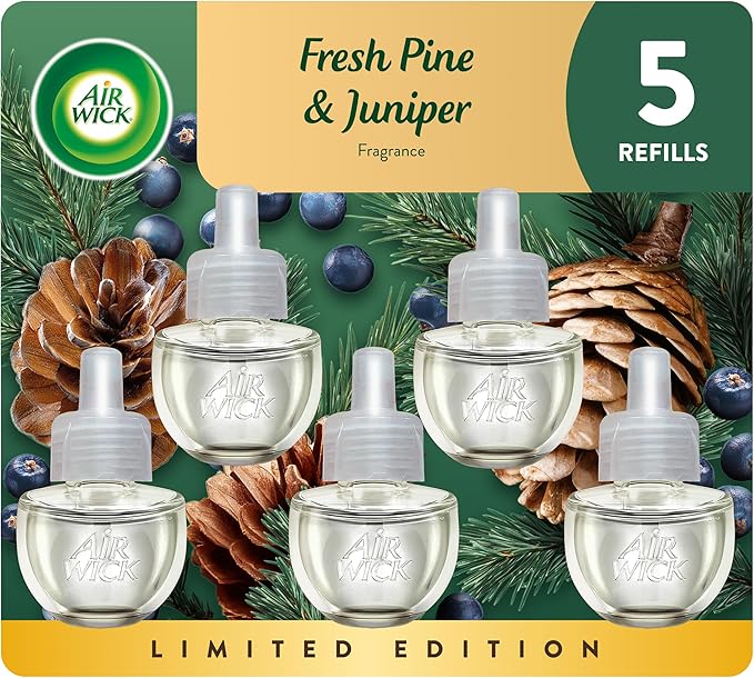 Air Wick Plug In Scented Oil Refill,Fall Scent, Fall Décor, Fresh Pine & Juniper, 5 ct
