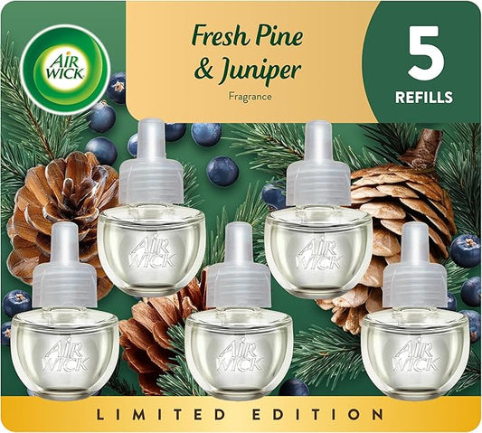 Air Wick Plug In Scented Oil Refill,Fall Scent, Fall Décor, Fresh Pine & Juniper, 5 ct