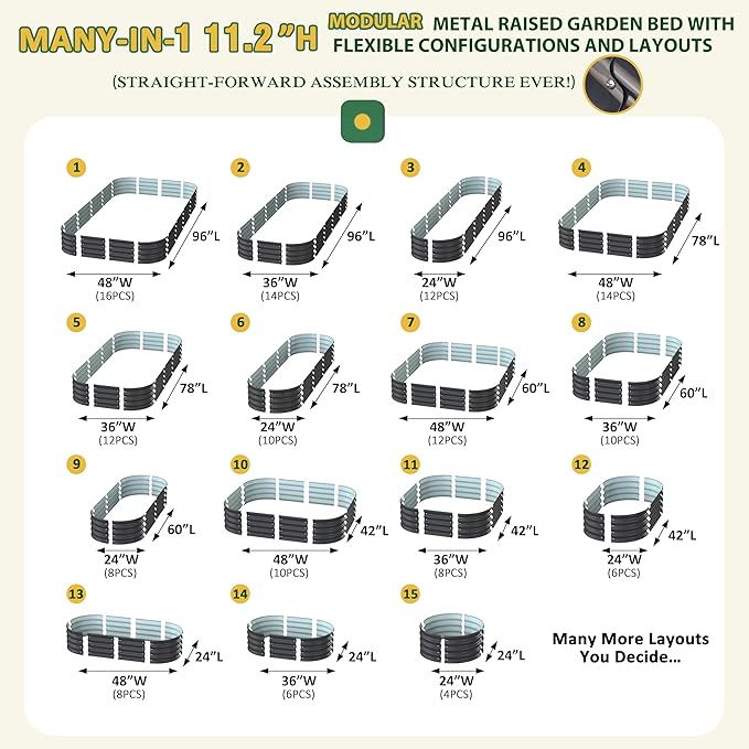 MUPATER 8x4x1FT Raised Garden Bed Outdoor, Modular Galvanized Steel Garden Bed Kit for Planting, Above Ground Planter Box Oval for Vegetables, Herbs and Flowers, Garden, Gray