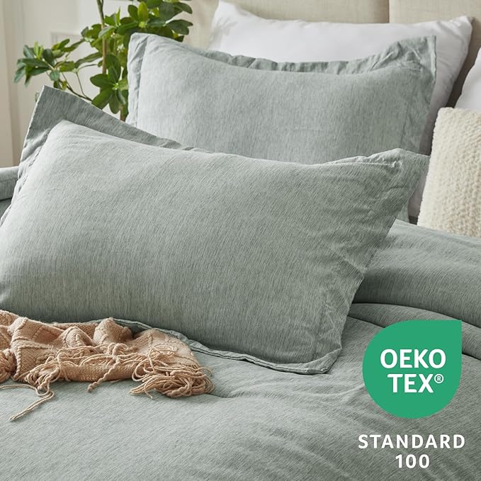 CozyLux Queen Size Comforter Set - 3 Pieces Sage Green Soft Luxury Cationic Dyeing Bedding Comforter for All Season, Breathable Lightweight Fluffy Boho Bed Sets with 1 Comforter and 2 Pillow Shams