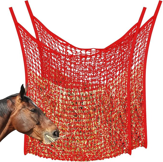 Fabbay 2 Pcs Slow Feed Hay Net Hay Feeder Bags for Horses Goat Stall Trailer Horse Feeding Supplies(35 x 31 Inch,Red)